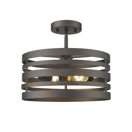 Feeltheglow Paisley Farmhouse 2 Light Rubbed Bronze Semi-Flush Ceiling Fixture - 13 in. FE2542725